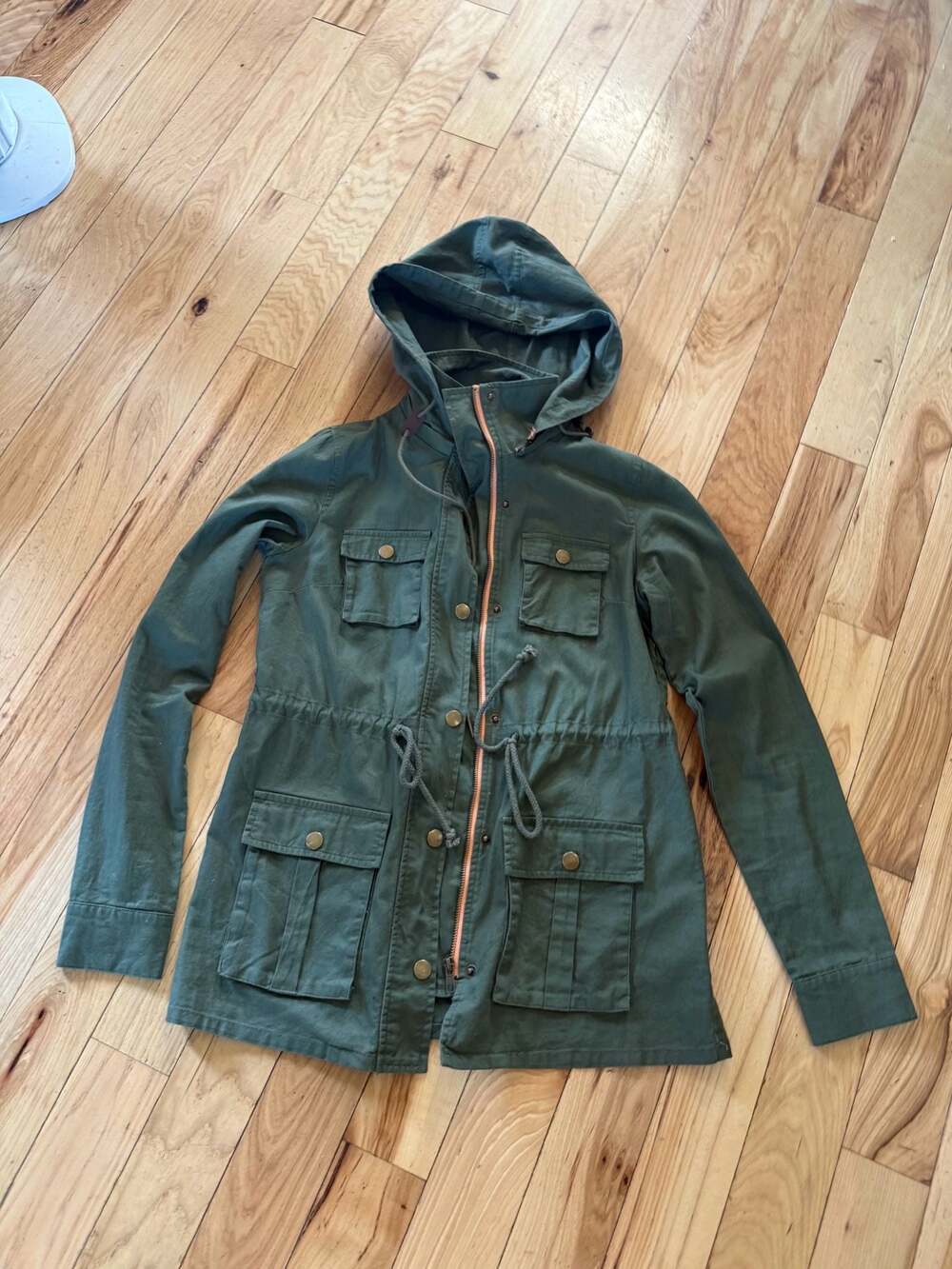 41 Hawthorn Olive Green Utility Anorak Jacket with Hood and Drawstring Waist
